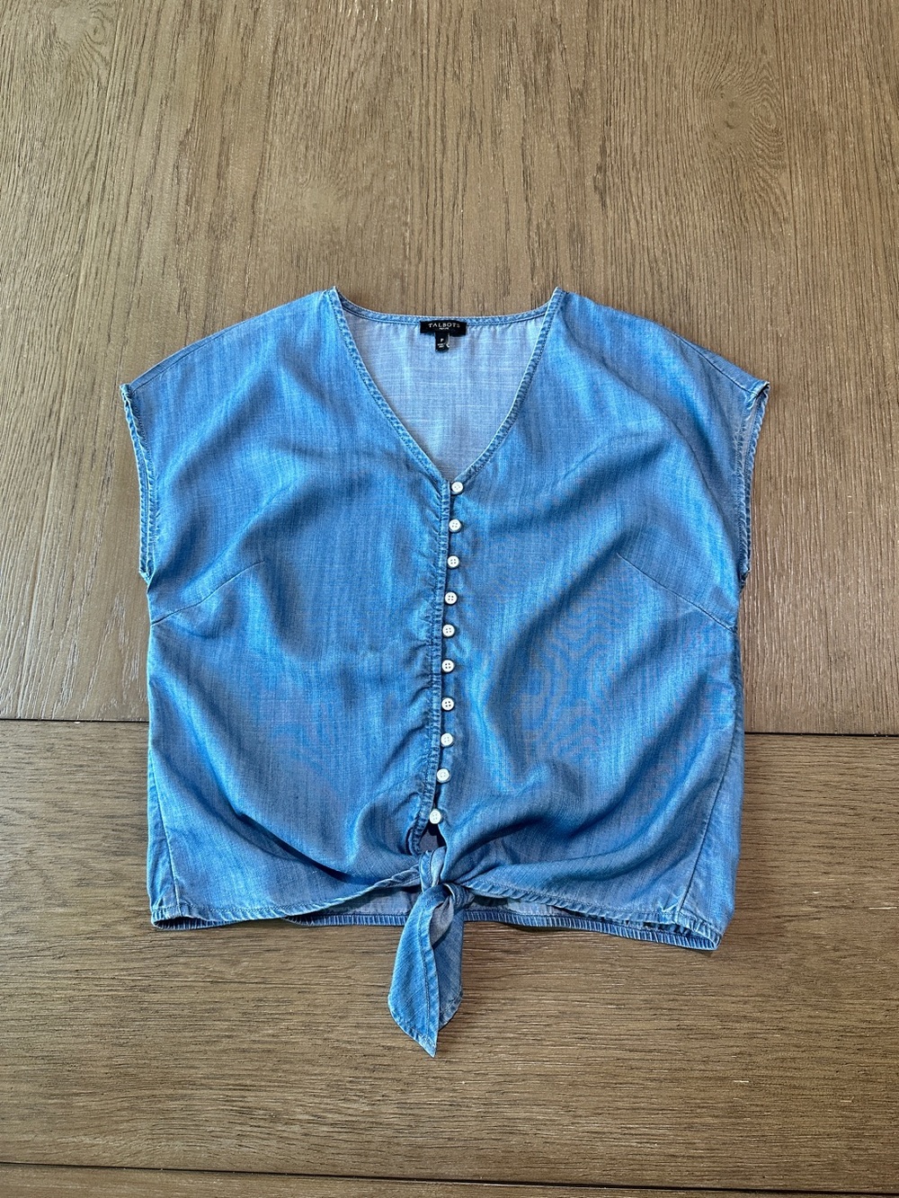 Talbots Button Down Tie Front Cap Sleeve Top Size Petite P - Picture 3 of 10